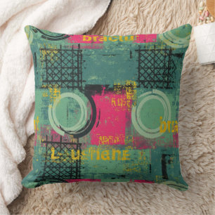 Coussin Motif Grunge Abstrait avec Formes Géométriques (1)