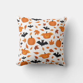Coussin Motif Helloween | citrouille, chauve-souris, feuil