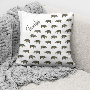Coussin Motif Hippopotame Vintage Nom Personnalisé