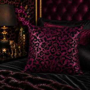 Coussin Motif imprimé léopard métallisé burgundy foncé