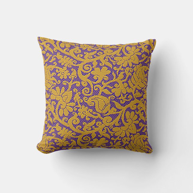 Coussin Motif indien riche de brocard de bleu et d'or (Recto)