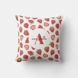 Coussin Motif initial de fraises Monogramme