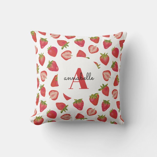 Coussin Motif initial de fraises Monogramme (Recto)