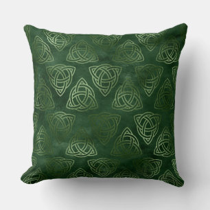 Coussin Motif Irlandais Celtique Vert et Or Élégant