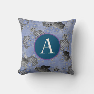 Coussin MOTIF JAPONAIS BLEU INITIAL PERSONNALISÉ