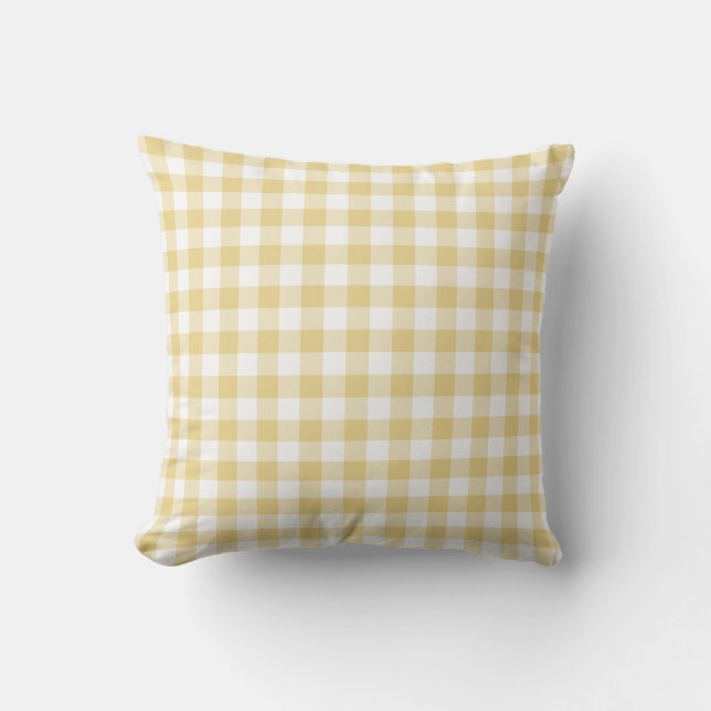 Coussin Motif jaune ocre et blanc En vichy À damiers (Recto)