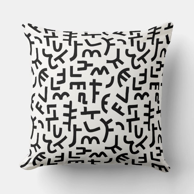 Coussin Motif Kuba Style 121019 - Noir sur blanc (Recto)
