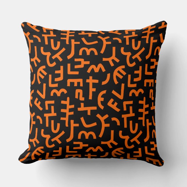 Coussin Motif Kuba Style 121019 - Orange sur noir (Recto)