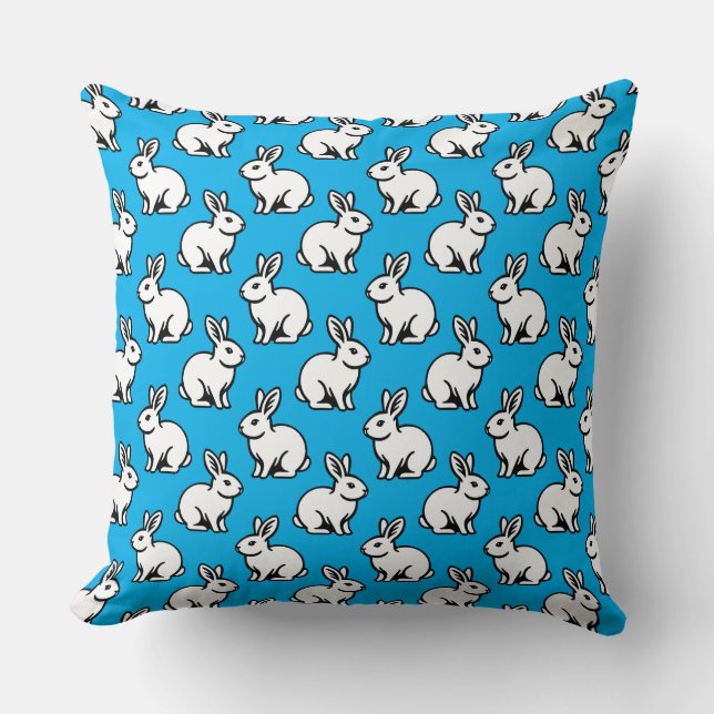 Coussin Motif lapins - noir et blanc avec ciel bleu (Recto)