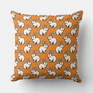 Coussin Motif lapins - noir et blanc avec orange