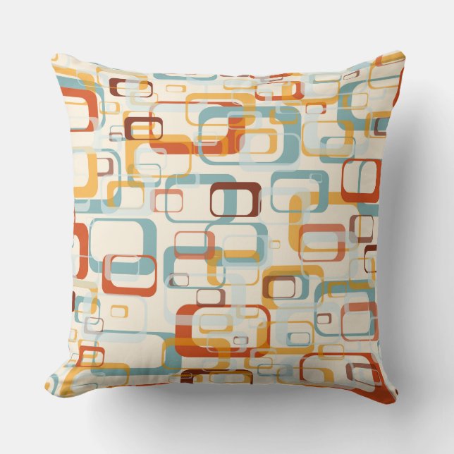 Coussin Motif les années 70 Rétro Dans Les Tons Bleu Orang (Recto)