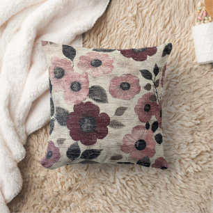 Coussin Motif Lin Floral Rosé Rustique (7)