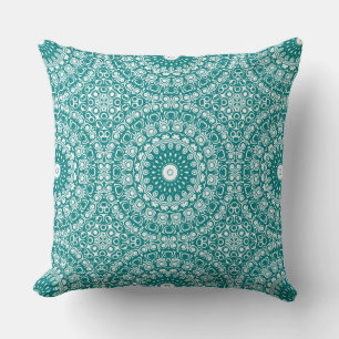 Coussin Motif Mandala Sarcelle Gras