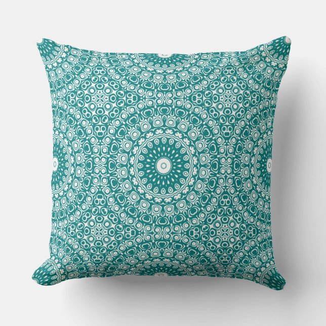 Coussin Motif Mandala Sarcelle Gras (Recto)