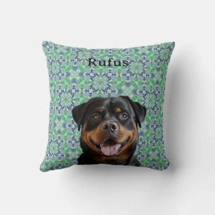 Coussin Motif Mandala Vert Photo de Chien Personnalisé
