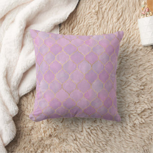 Coussin Motif Marocain Rose Pâle Or