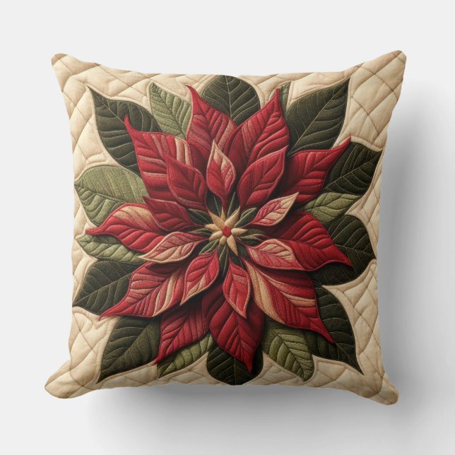 Coussin Motif matelassé poinsettia crème (Recto)