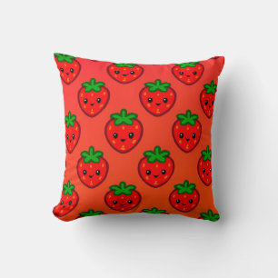 Coussin Motif mignon aux fraises avec visages souriants su