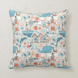 Coussin Motif mignon de griffonnage de la Mer du Nord