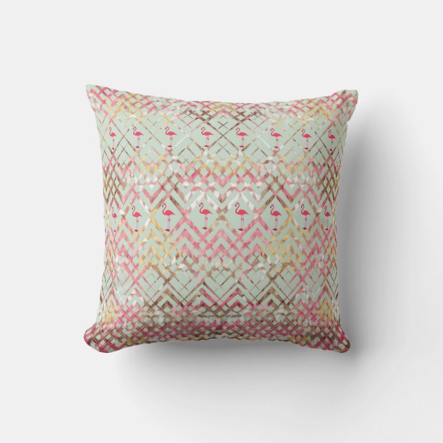 Coussin Motif mignon de Zigzaga de vert de rose d'abrégé (Recto)