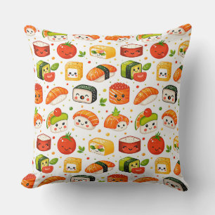 Coussin Motif mignon kawaii caractères sushi de nourriture