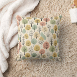 Coussin Motif minimaliste de l'arbre d'automne Pastel Forê
