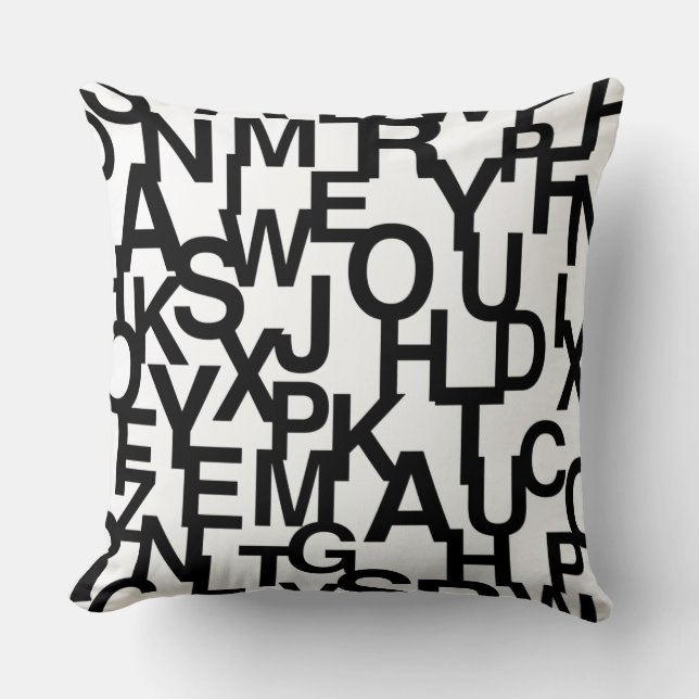 Coussin Motif moderne, abstrait, désordonné avec des lettr (Recto)
