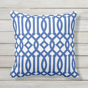 Coussin Motif moderne blanc et Royal Blue Trellis