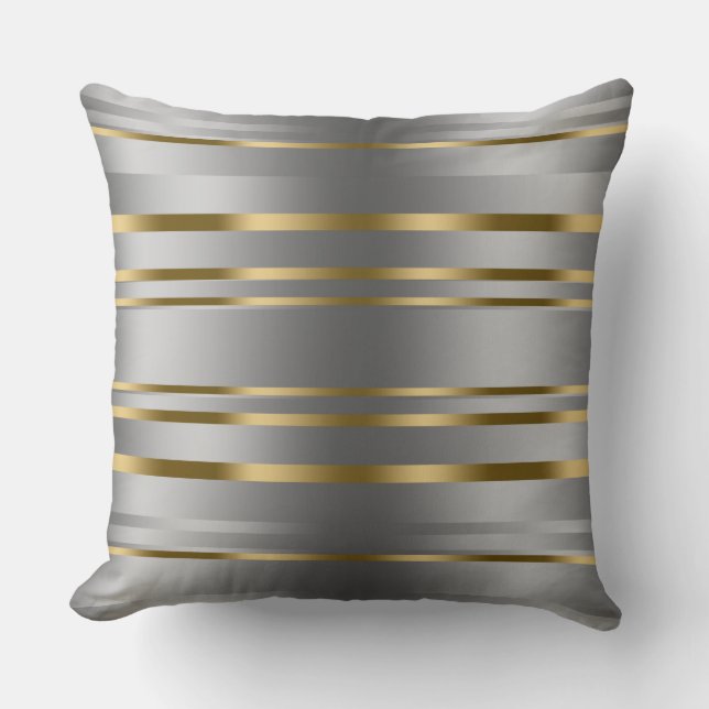Coussin Motif moderne brillant Silver & Gold Stripes (Recto)