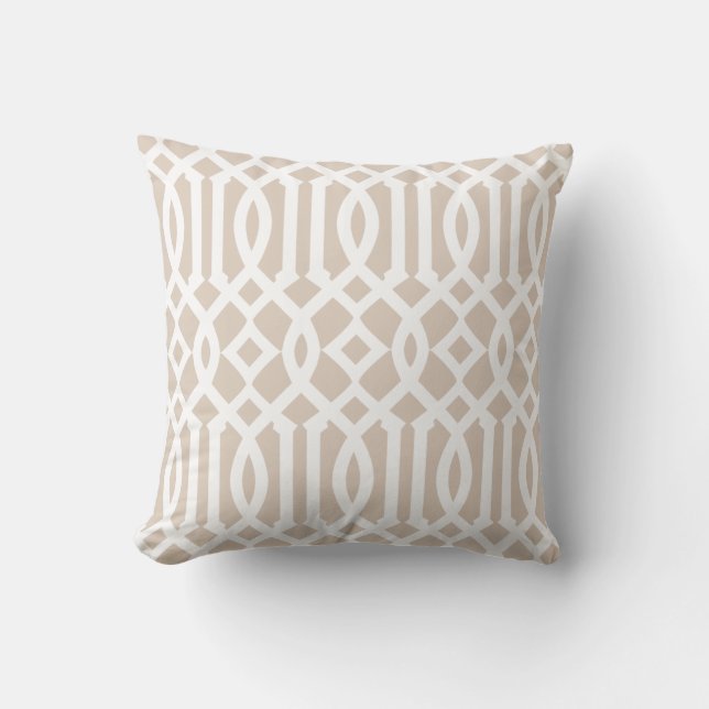 Coussin Motif moderne chic beige et blanc Trellis (Recto)