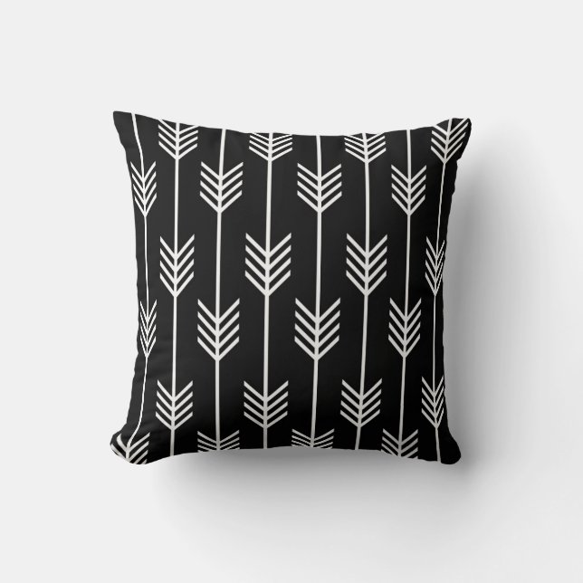 Coussin Motif moderne de Fletching de flèche noir et blanc (Recto)