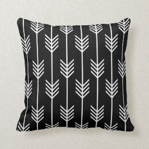 Coussin Motif moderne de Fletching de flèche noir et blanc