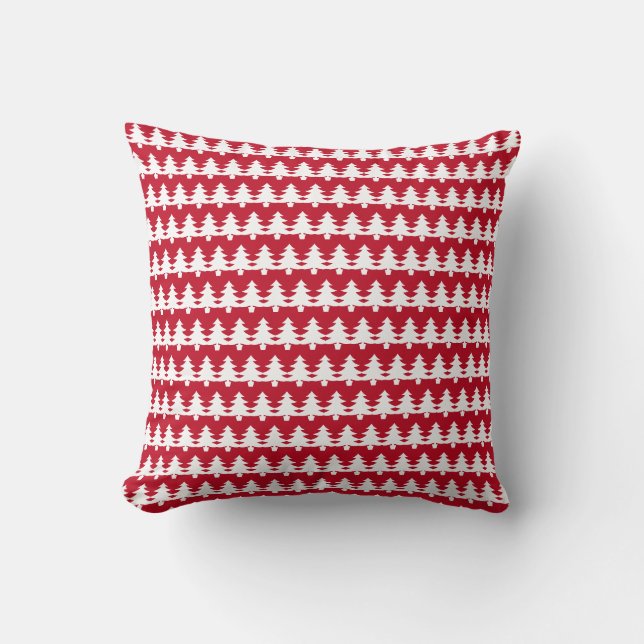 Coussin Motif moderne de sapin de Noël rouge et blanc (Recto)