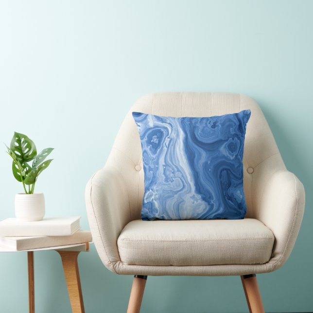 Coussin Motif moderne en marbre bleu azur (Chaise)