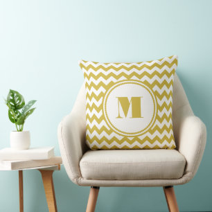 Coussin Motif moderne Monogram Beige Chevron