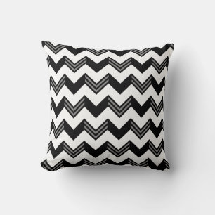Coussin Motif moderne noir, gris, blanc Zigzag Chevron