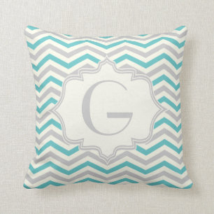 Coussin Motif moderne turquoise, gris, ivoire
