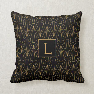 Coussin Motif Monogram Gold et Black Art Déco