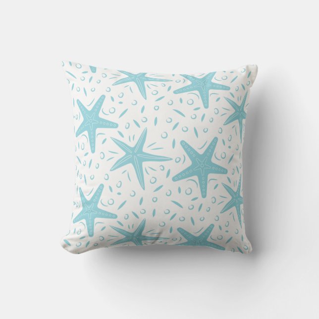 Coussin Motif Nautical Beach Aqua Blue Starfish (Recto)