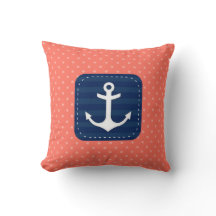 Motif Nautique Coral Polka Ancre Bleue Marine