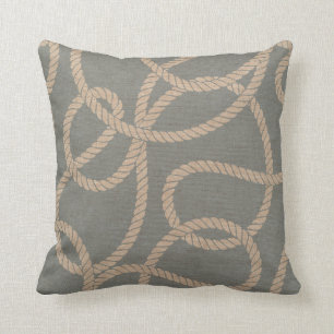Coussin Motif nautique de corde bleu-clair et bronzage