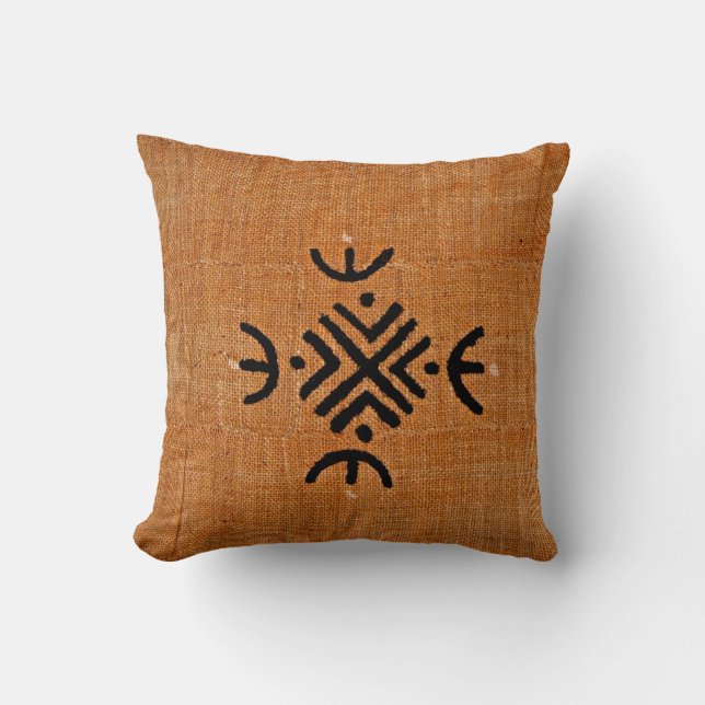 Coussin Motif noir brun de tissu de boue d'Afro-américain (Recto)