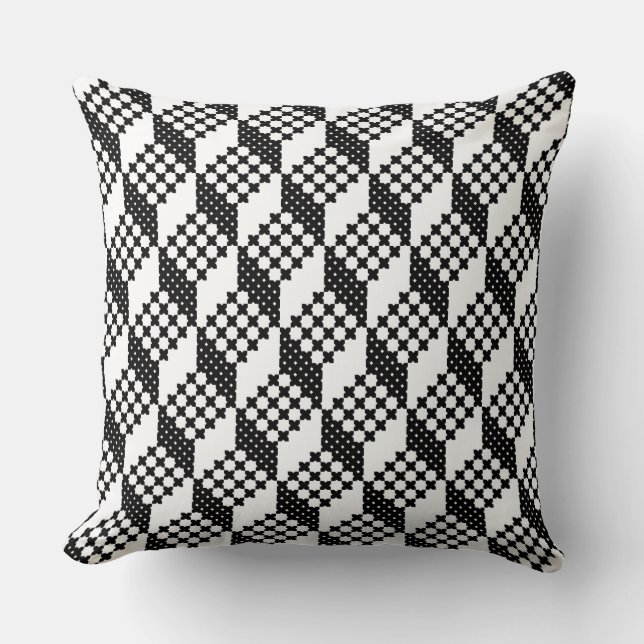 Coussin motif noir et blanc de cubes en point de croix 3D (Recto)