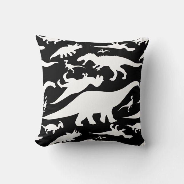 Coussin Motif noir et blanc de dinosaure (Recto)