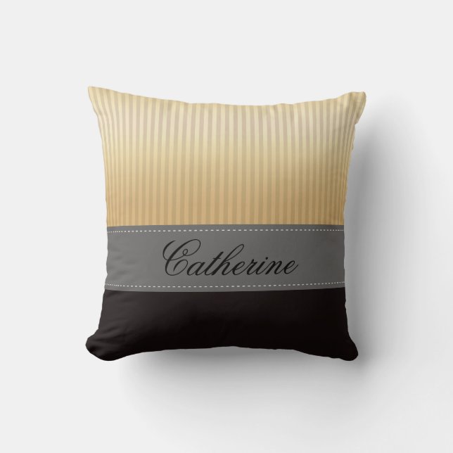 Coussin Motif noir gris de rayures jaunes d'or faites sur (Recto)