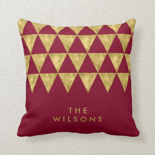 Coussin Motif nommé élégant de triangle d'or de Faux de