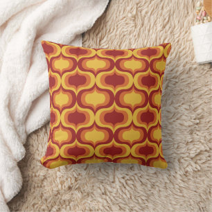 Coussin Motif Ogee Vintage Milieu de Siècle Orange Jaune R