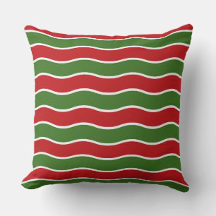 Coussin Motif ondulé accrocheur : Rayure rouge et verte