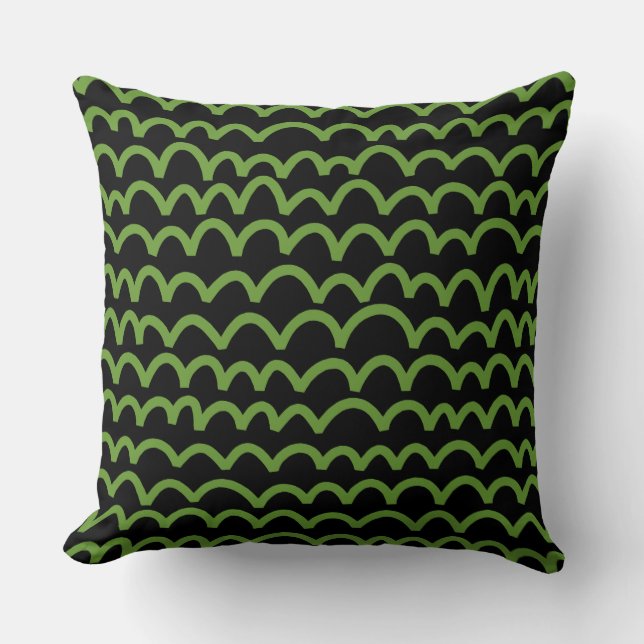 Coussin Motif ondulé - Avocado vert sur noir (Recto)