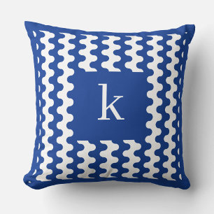 Coussin Motif ondulé gras Monogramme Bleu Cobalt